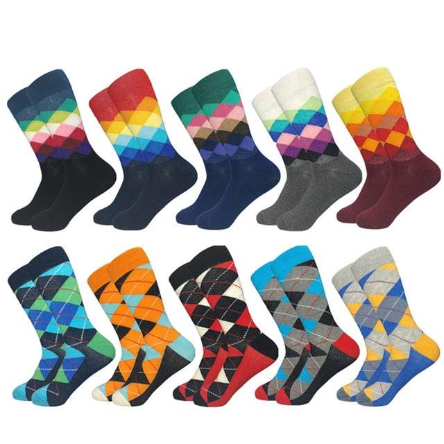 Casual Men's Socks - New Socks Fashion Design Plaid Colorful Happy Business Party Dress Cotton Socks (TG8)(T6G)(F92)
