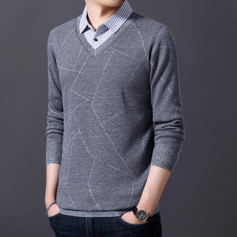 Pullover Striped Men's Sweaters - Casual New Spring Autumn Classic Keep Warm Slim Fit (TM6)(T5G)