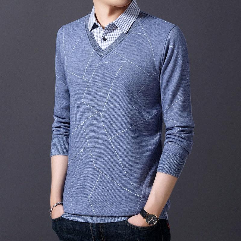 Pullover Striped Men's Sweaters - Casual New Spring Autumn Classic Keep Warm Slim Fit (TM6)(T5G)