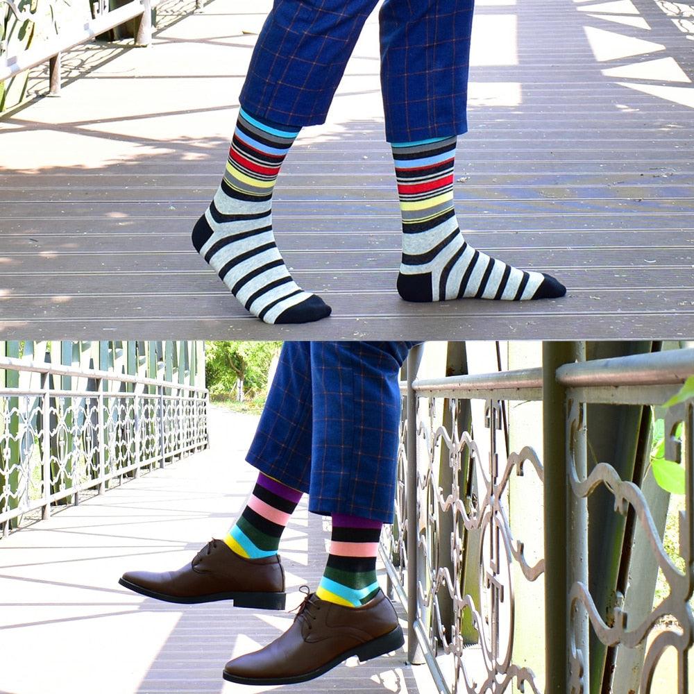 Men's Socks - New Brand Classic Striped Socks - Cotton Colorful Happy Fashion (TG8)(F92)