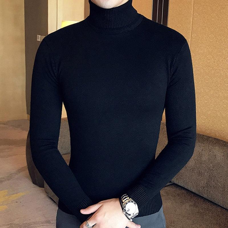 Men's Turtleneck Sweaters & Pullovers - Winter Casual Solid Knitted Turtleneck Wool Sweater (TM6)