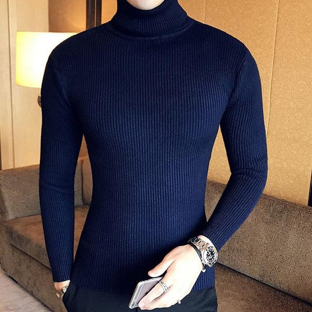 Men's Turtleneck Sweaters & Pullovers - Winter Casual Solid Knitted Turtleneck Wool Sweater (TM6)