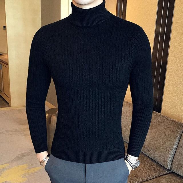 Men's Turtleneck Sweaters & Pullovers - Winter Casual Solid Knitted Turtleneck Wool Sweater (TM6)
