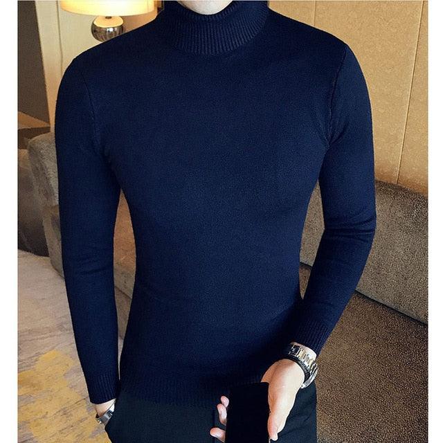 Men's Turtleneck Sweaters & Pullovers - Winter Casual Solid Knitted Turtleneck Wool Sweater (TM6)