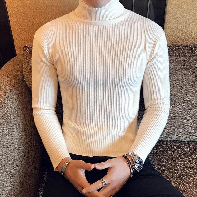 Men's Turtleneck Sweaters & Pullovers - Winter Casual Solid Knitted Turtleneck Wool Sweater (TM6)