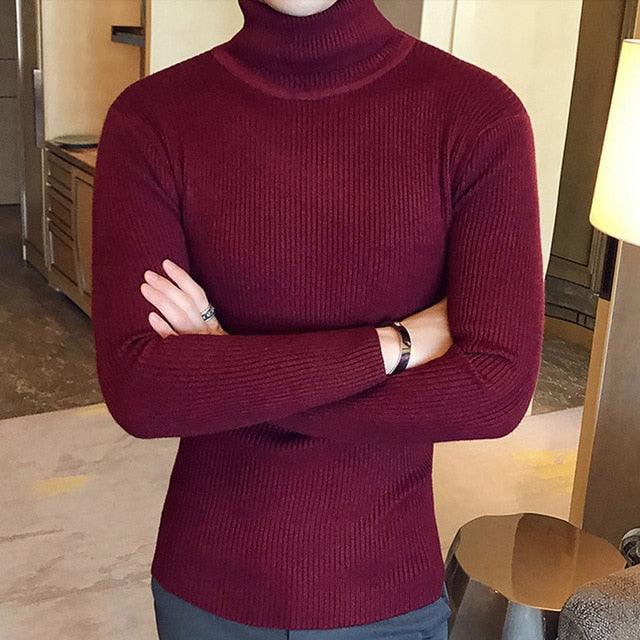 Men's Turtleneck Sweaters & Pullovers - Winter Casual Solid Knitted Turtleneck Wool Sweater (TM6)