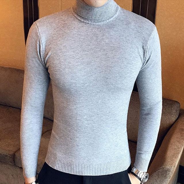 Men's Turtleneck Sweaters & Pullovers - Winter Casual Solid Knitted Turtleneck Wool Sweater (TM6)