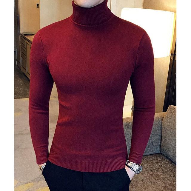 Men's Turtleneck Sweaters & Pullovers - Winter Casual Solid Knitted Turtleneck Wool Sweater (TM6)