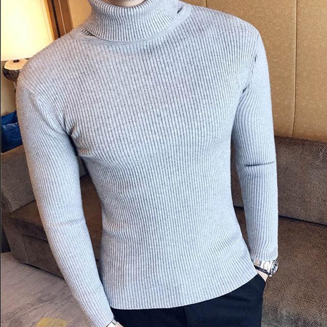 Men's Turtleneck Sweaters & Pullovers - Winter Casual Solid Knitted Turtleneck Wool Sweater (TM6)