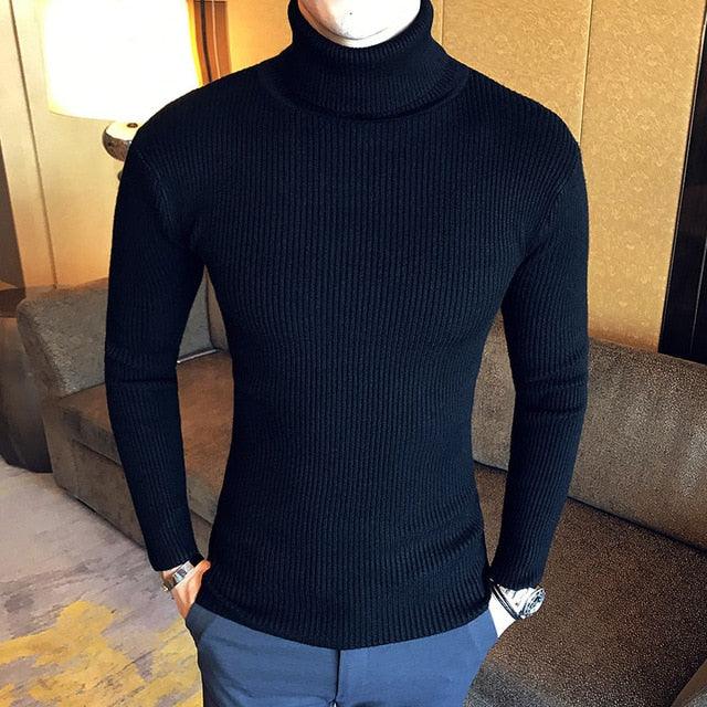 Men's Turtleneck Sweaters & Pullovers - Winter Casual Solid Knitted Turtleneck Wool Sweater (TM6)