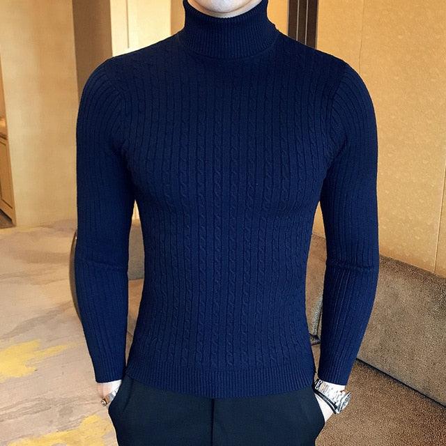 Men's Turtleneck Sweaters & Pullovers - Winter Casual Solid Knitted Turtleneck Wool Sweater (TM6)