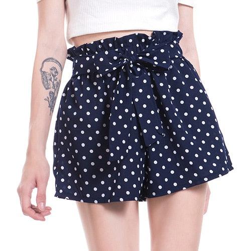 New Spring Summer High Waist Lace Up Shorts - Casual Beach Ladies Ruffle Bow Women's Shorts (D32)(TBL2)