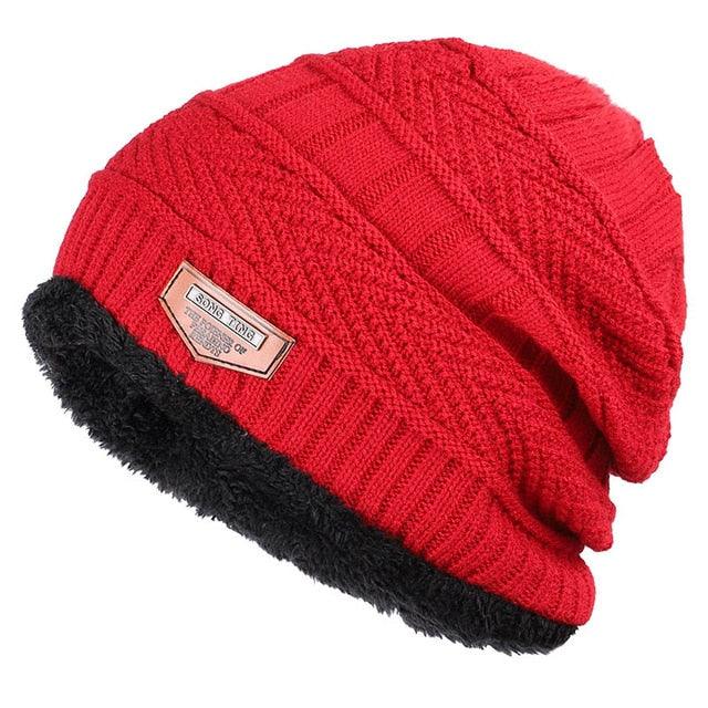 New Brand Solid Color Knit Beanie Hat - Men's Winter Warm Plus Velvet Thicken Hedging Cap (MA8)(F103)