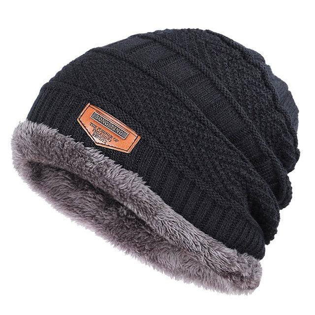 New Brand Solid Color Knit Beanie Hat - Men's Winter Warm Plus Velvet Thicken Hedging Cap (MA8)(F103)