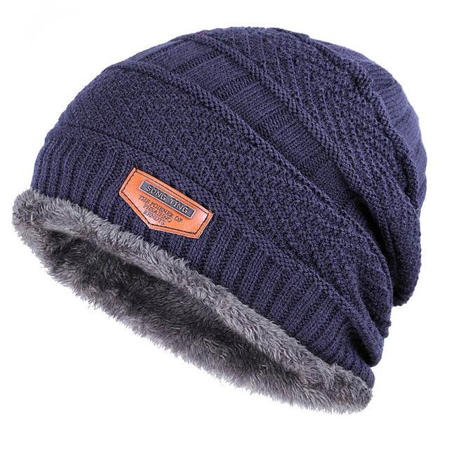 New Brand Solid Color Knit Beanie Hat - Men's Winter Warm Plus Velvet Thicken Hedging Cap (MA8)(F103)