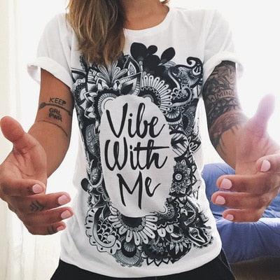 New Fashion Women T Shirt - Short Sleeve women Printed Letters T-Shirts - Female Retro Graffiti Flower - Lady T Shirt Top (TB2)(F19)