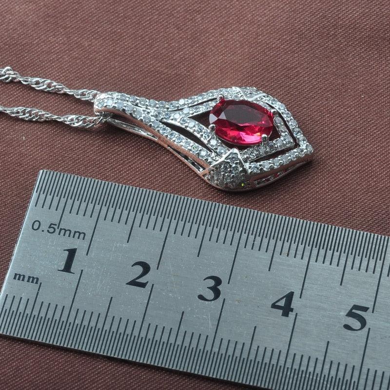 New Jewelry Sets - Women Wedding Costume Silver Color Red Zirconia Earrings Rings Bracelet Necklace Set (D81)(3JW)