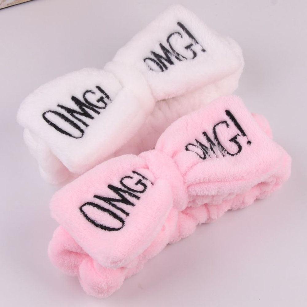 Great New OMG Letter Coral Fleece Wash Face Bow Hairbands - Women Headwear Turban Accessories (8WH1)1