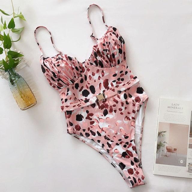 Trending New Sexy Leopard Swimwear - Tummy Cut Out One Piece Swimsuit - Female Tassel Bather Hollow Out Bathing Suit (TB8D)(F26)