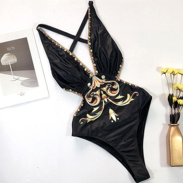 Trending New Sexy Leopard Swimwear - Tummy Cut Out One Piece Swimsuit - Female Tassel Bather Hollow Out Bathing Suit (TB8D)(F26)