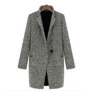 New Spring Autumn Women's Houndstooth Trench Coat - Elegant Outerwear Coat - Turndown Collar Gray (TB8A)(TB8B)(TP3)(F20)