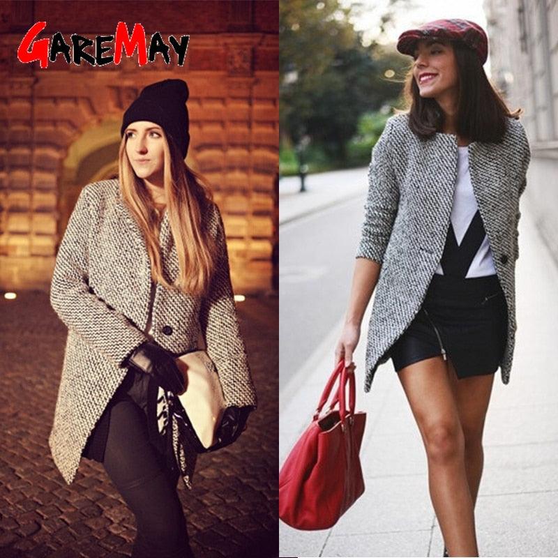 New Spring Autumn Women's Houndstooth Trench Coat - Elegant Outerwear Coat - Turndown Collar Gray (TB8A)(TB8B)(TP3)(F20)