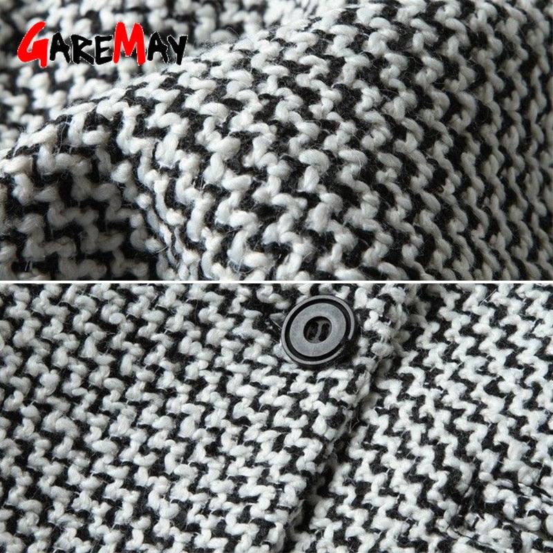 New Spring Autumn Women's Houndstooth Trench Coat - Elegant Outerwear Coat - Turndown Collar Gray (TB8A)(TB8B)(TP3)(F20)