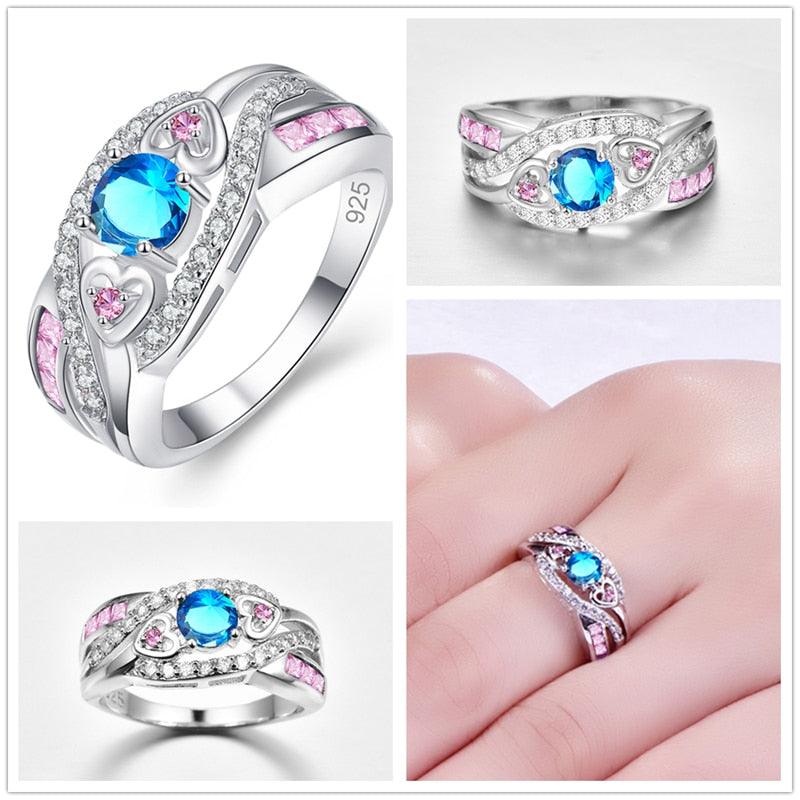 New Trendy Style 925 Solid Silver Amethyst Rings - Women Purple Crystal CZ Ring (7JW)