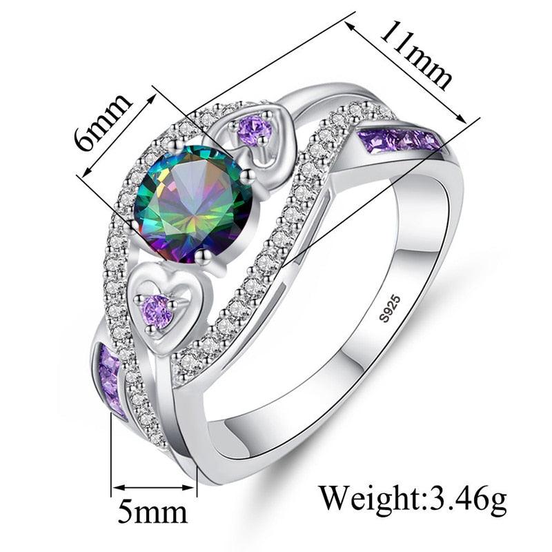 New Trendy Style 925 Solid Silver Amethyst Rings - Women Purple Crystal CZ Ring (7JW)