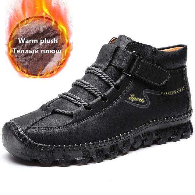 New Winter Men's Boots - Comfortable Men Ankle Boots - Thick Plush Warm Snow Boots - Leather Autumn Outdoor (MSB4)
