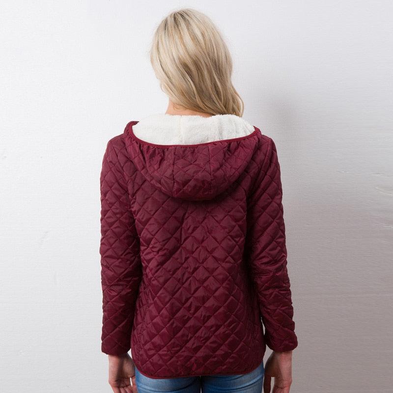 New Winter Parkas Basic Jacket Coats - Ladies Plus Velvet Lamb Hooded Coats - Long Sleeve Cotton Jacket (2U23)