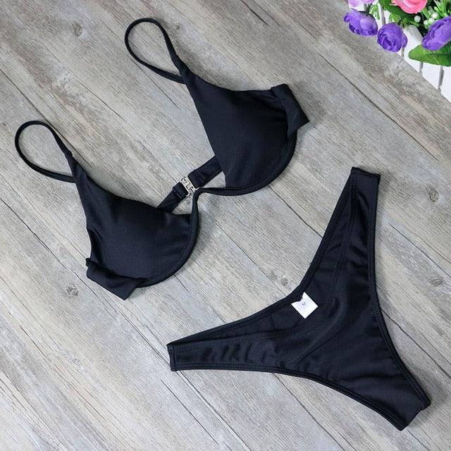 Trending New High Cut Thong Bathing Suit - High Waist Swimsuit - Solid Women Swimwear - Bikini Set (TB8D)(F26)