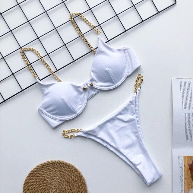 Trending New High Cut Thong Bathing Suit - High Waist Swimsuit - Solid Women Swimwear - Bikini Set (TB8D)(F26)