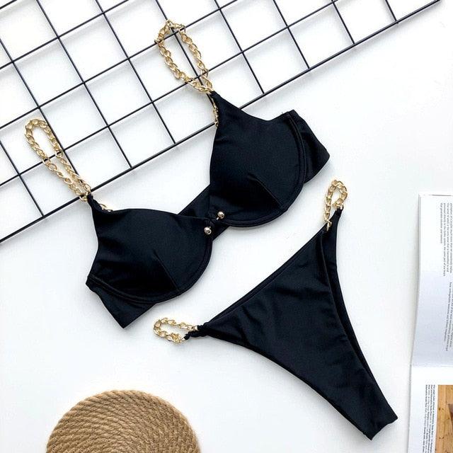 Trending New High Cut Thong Bathing Suit - High Waist Swimsuit - Solid Women Swimwear - Bikini Set (TB8D)(F26)
