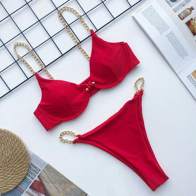 Trending New High Cut Thong Bathing Suit - High Waist Swimsuit - Solid Women Swimwear - Bikini Set (TB8D)(F26)