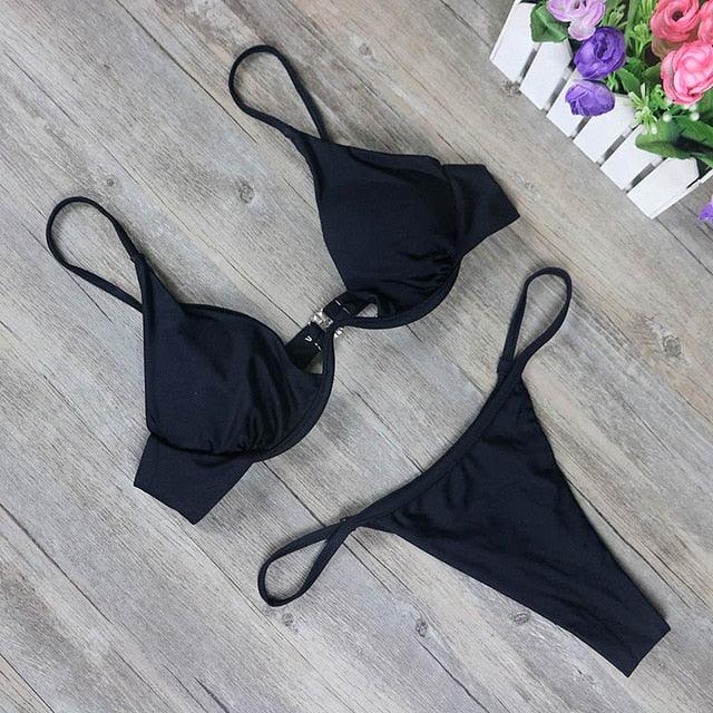 Trending New High Cut Thong Bathing Suit - High Waist Swimsuit - Solid Women Swimwear - Bikini Set (TB8D)(F26)
