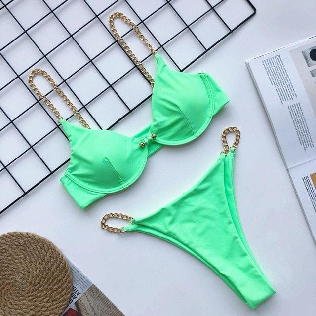 Trending New High Cut Thong Bathing Suit - High Waist Swimsuit - Solid Women Swimwear - Bikini Set (TB8D)(F26)