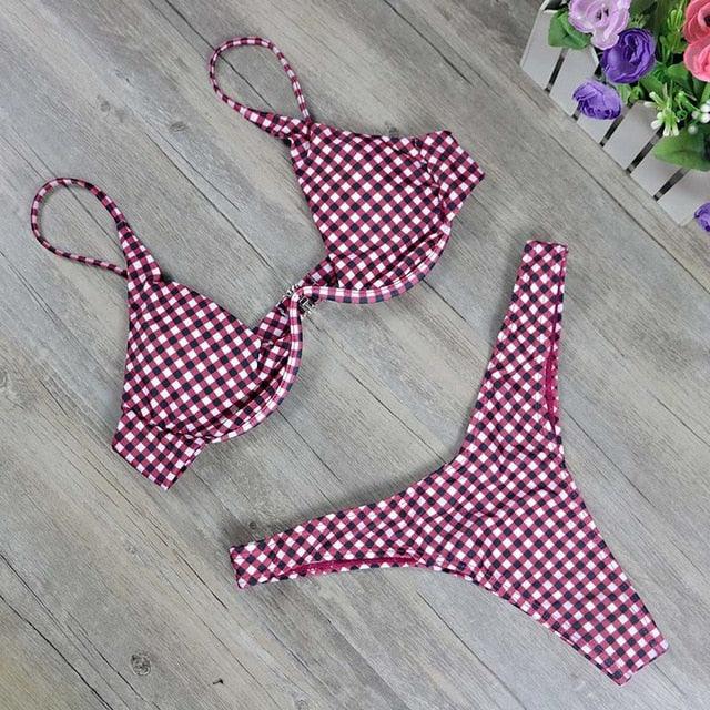 Trending New High Cut Thong Bathing Suit - High Waist Swimsuit - Solid Women Swimwear - Bikini Set (TB8D)(F26)