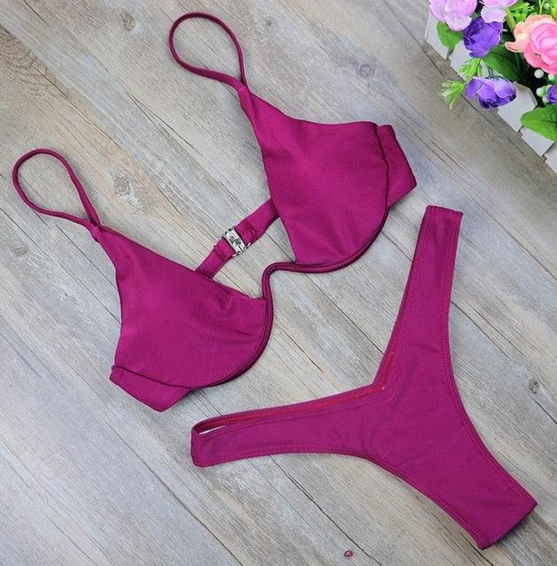 Trending New High Cut Thong Bathing Suit - High Waist Swimsuit - Solid Women Swimwear - Bikini Set (TB8D)(F26)