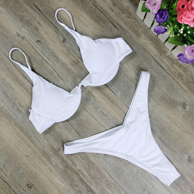 Trending New High Cut Thong Bathing Suit - High Waist Swimsuit - Solid Women Swimwear - Bikini Set (TB8D)(F26)