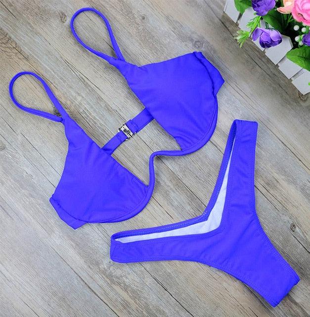 Trending New High Cut Thong Bathing Suit - High Waist Swimsuit - Solid Women Swimwear - Bikini Set (TB8D)(F26)