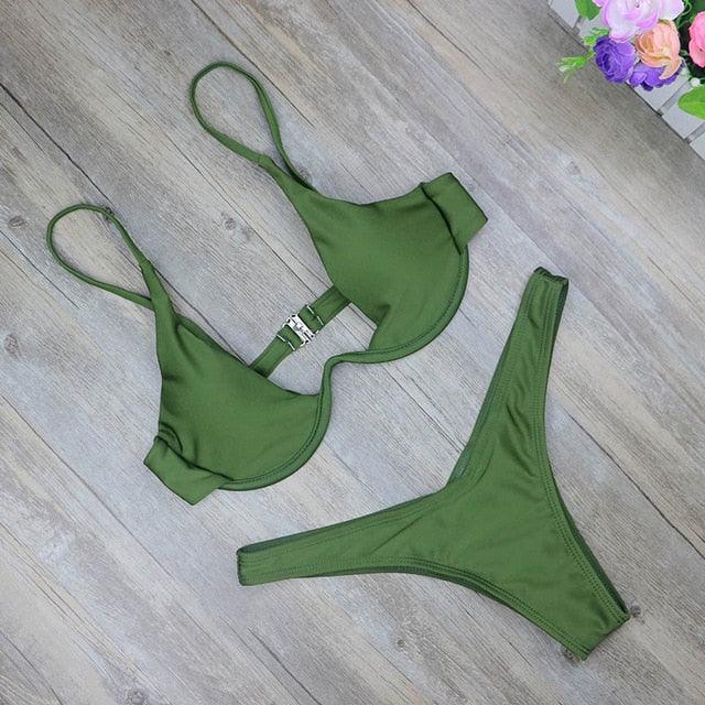 Trending New High Cut Thong Bathing Suit - High Waist Swimsuit - Solid Women Swimwear - Bikini Set (TB8D)(F26)