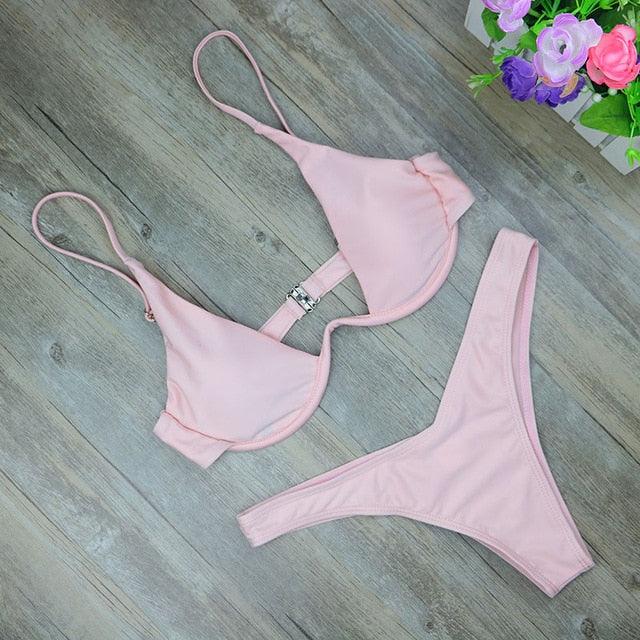 Trending New High Cut Thong Bathing Suit - High Waist Swimsuit - Solid Women Swimwear - Bikini Set (TB8D)(F26)