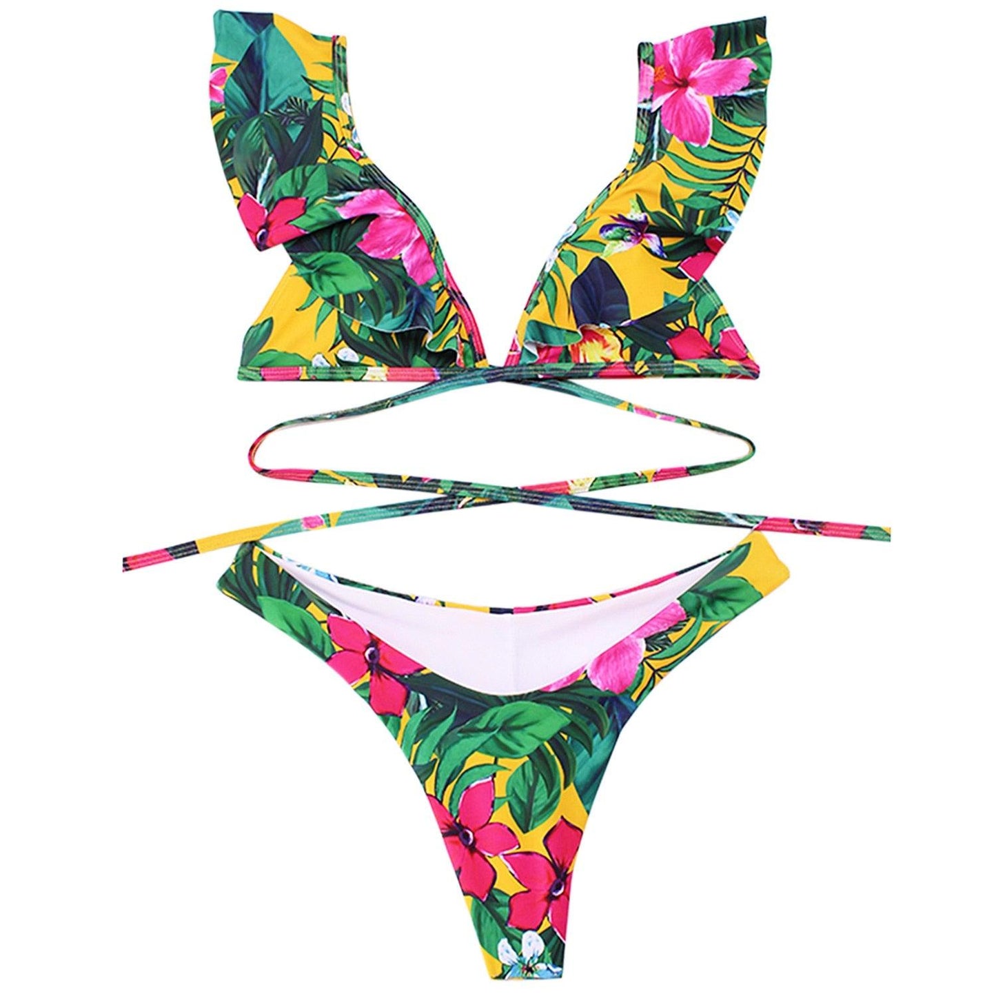 Gorgeous Trending Women Sexy Brazilian Swimsuit - Thong Bikini Set - Push Up Flora V Neck - High Waisted Female Bathing Suit (1U26)