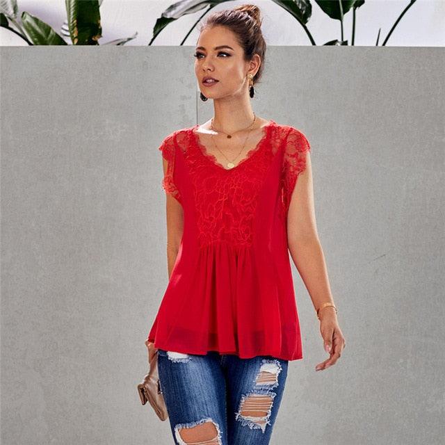 Sexy Sleeveless Summer Tank Top - Women Lace Shoulder Top - Strap Ruched With Vest (2U19)