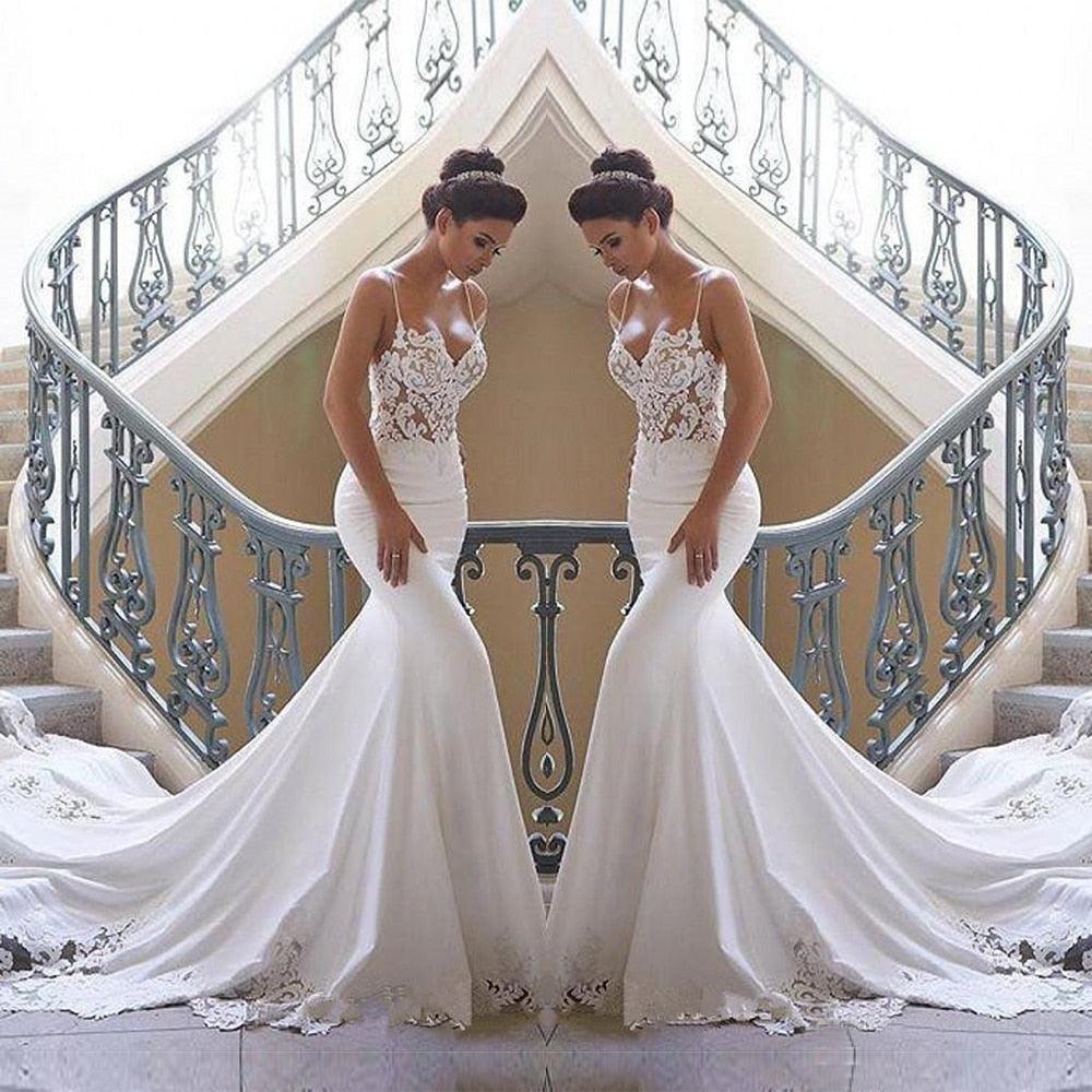 Straps Mermaid Beach Wedding Dresses - Sweep Train Boho Bridal Gowns - Deals DejaVu Straps Mermaid Beach Wedding Dresses - Sweep Train Boho Bridal Gowns - Deals DejaVu