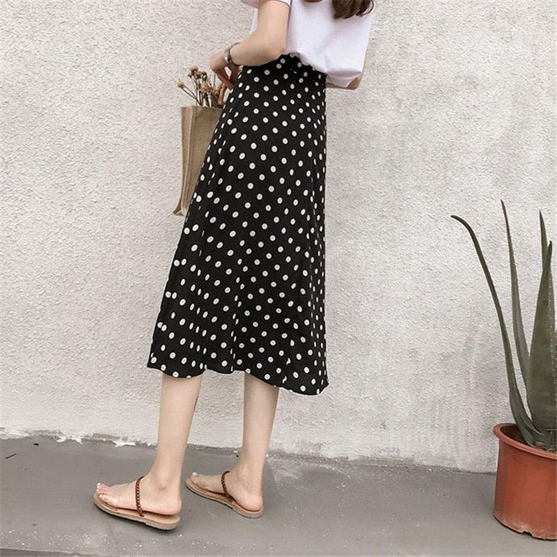Trending Spring Chiffon Skirt - Women High Waist Midi Skirt - Summer Elegant Dot Print - Office Skirts (2U22)(2U20)