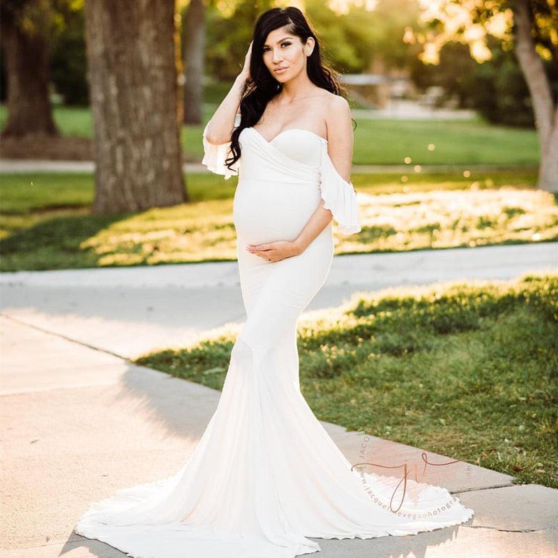 Great Summer Maternity Photo Shoot Dress - Slip Strap Baby Shower Long Dresses - Stretchy Cotton Slash Neck (Z6)(Z8)(1Z1)(2Z1)(3Z1)(7Z1)