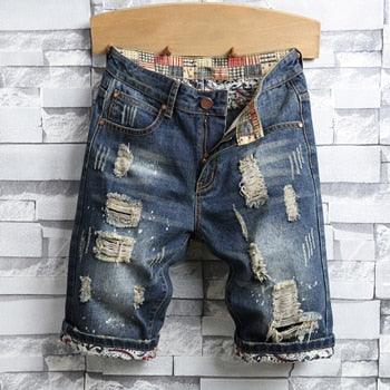 Great Men's Hole Denim Shorts - Summer New Fashion Casual Slim Fit Ripped Retro Short Jeans (TG3)(TG2)(F9)