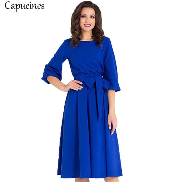 Gorgeous Summer Vintage Solid Sleeve A-Line Dress - Women Elegant O-Neck Half Sleeve Pocket Dress (WSO3)(WS06)(TP5)(F20)(F18)